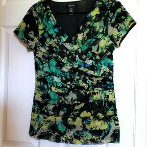 Black yellow green ruffle floral top size M